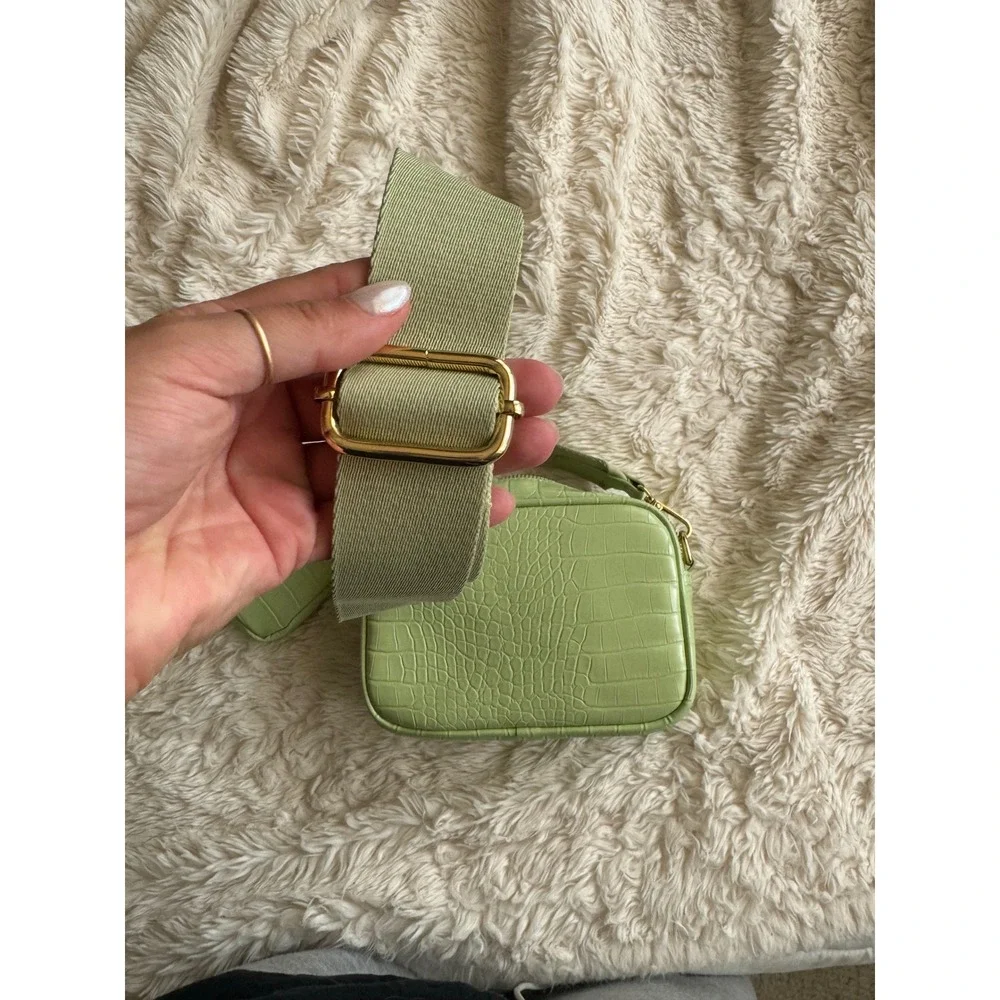 Peta + Jain Justice Sage Green Faux Croc Camera Crossbody Bag
